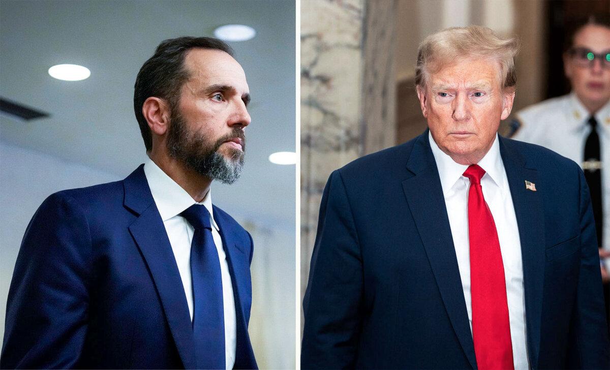 (Left) Special counsel Jack Smith in Washington on Aug. 1, 2023. (Right) President Donald Trump, in this file photo. (Drew Angerer; David Dee Delgado/Getty Images)