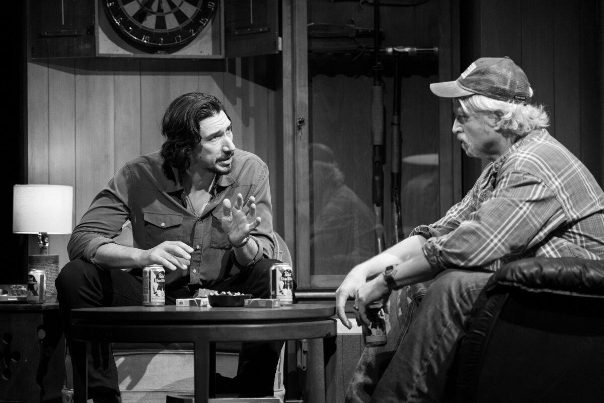 Strings McCrane (Adam Driver, L) in a heart-to-heart with older half brother Duke (C.J. Wilson), in "Hold on to Me Darling." (Julieta Cervantes)