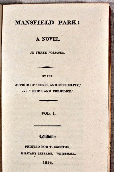 Title page of “Mansfield Park,” 1814, by Jane Austen. Indiana University. (Public Domain)