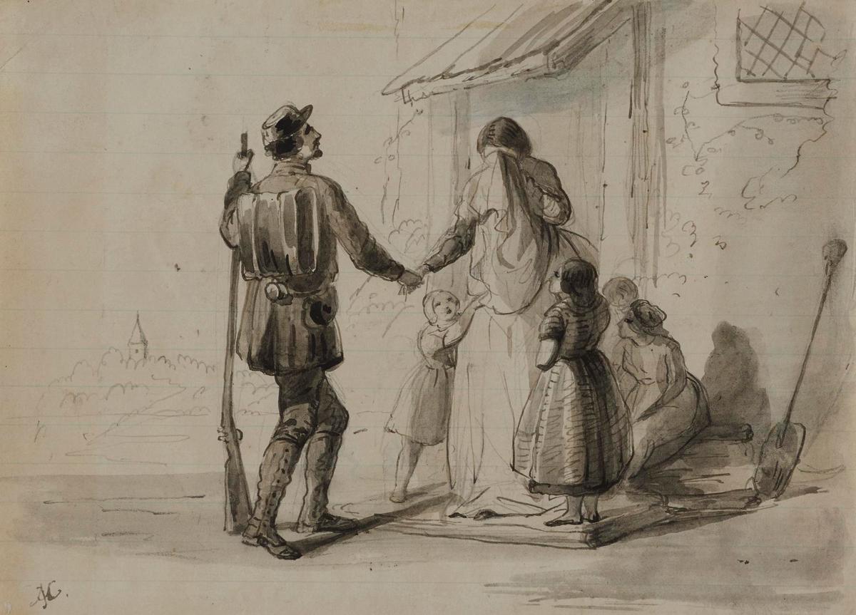 "Going to Front," 1860s, by Alfred Jacob Miller. Wash on paper. Walters Art Museum, Baltimore. (Public Domain)