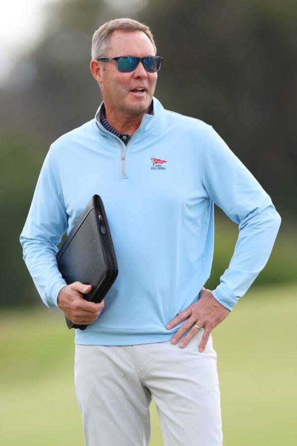 USGA CEO Mike Whan looks on during a practice round prior to the 123rd U.S. Open Championship at The Los Angeles Country Club in Los Angeles, California on June 12, 2023. (Andrew Redington/Getty Images)