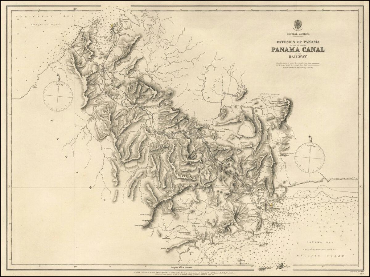 Map showing the railway and the proposed Panama Canal route. (Public Domain)