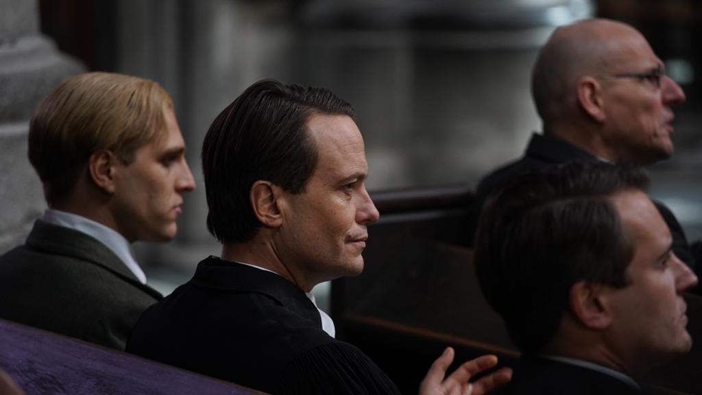 Dietrich Bonhoeffer (Jonas Dassler, L) and Martin Niemöller (August Diehl), in “Bonhoeffer: Pastor. Spy. Assassin.” (Angel Studios)