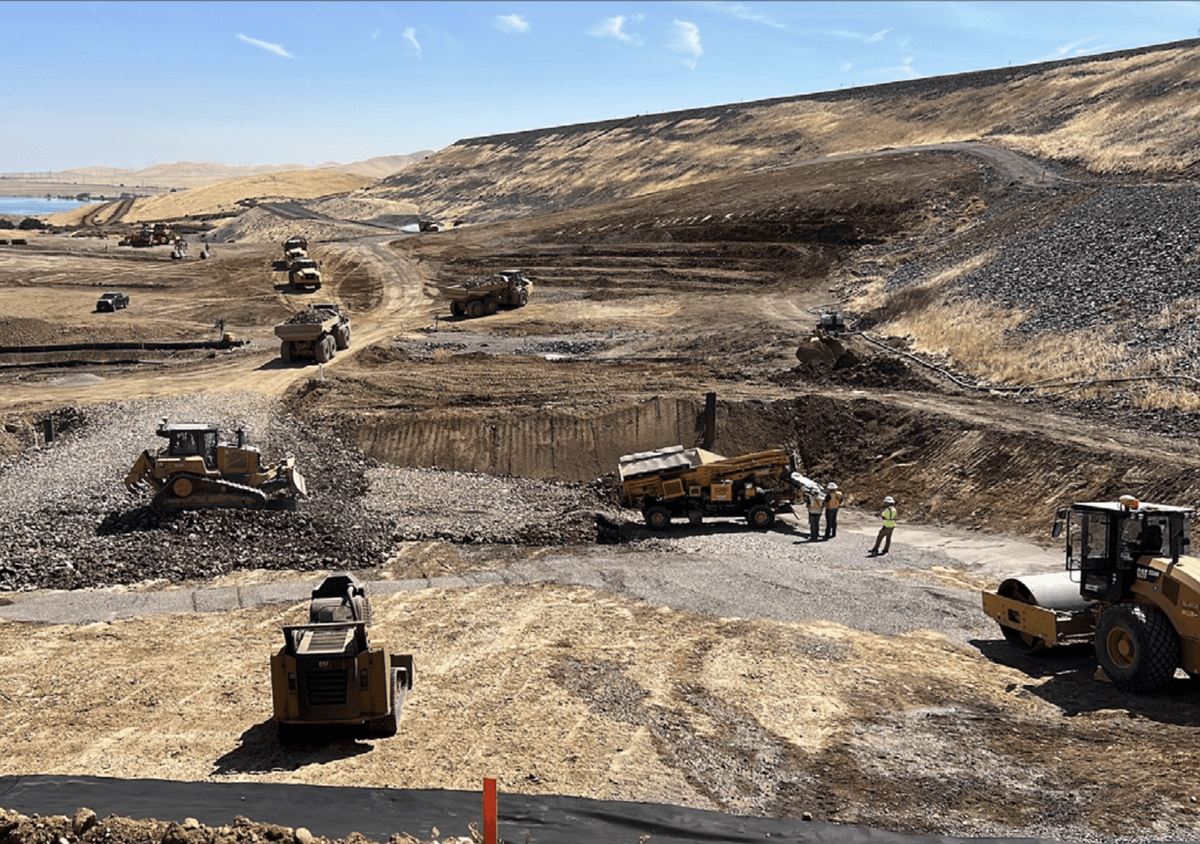 Construction is underway to improve the seismic reliability of B.F. Sisk Dam. (U.S. Department of the Interior Bureau of Reclamation)
