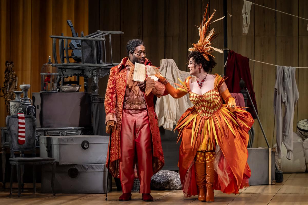 Dr. Bartolo (Nicholas Newton) has a lively discussion with Marcellina (Sarah Mesko), in "The Marriage of Figaro." (Liz Lauren)