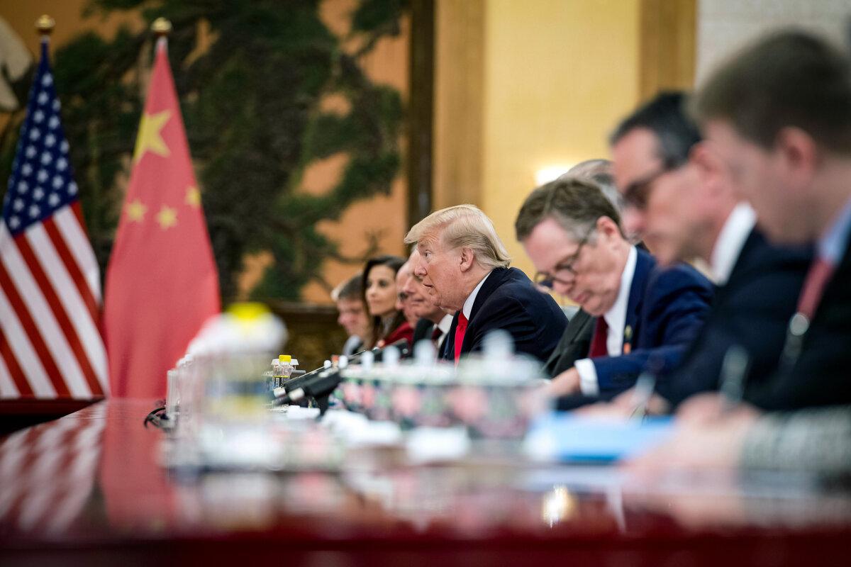 U.S. President Donald Trump attends a bilateral meeting with Chinese leader Xi Jinping at the Great Hall of the People in Beijing on Nov. 9, 2017. (Jim Watson/AFP via Getty Images)