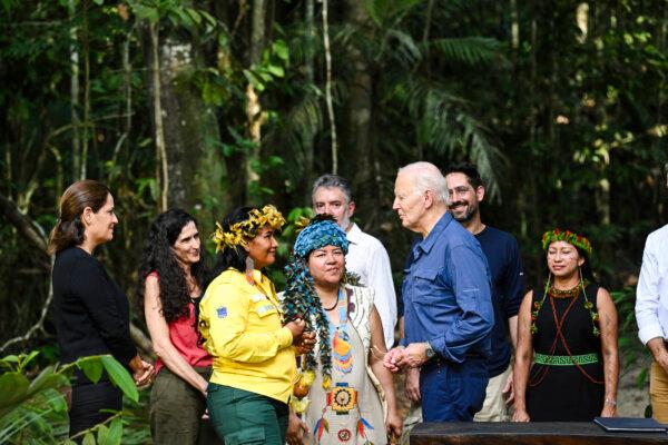 President Joe Biden tours the Museu da Amazonia as he visits the Amazon Rainforest in Manaus, Brazil, before heading to Rio de Janeiro for the G20 summit, on Nov. 17, 2024. (Saul Loeb/AFP via Getty Images)