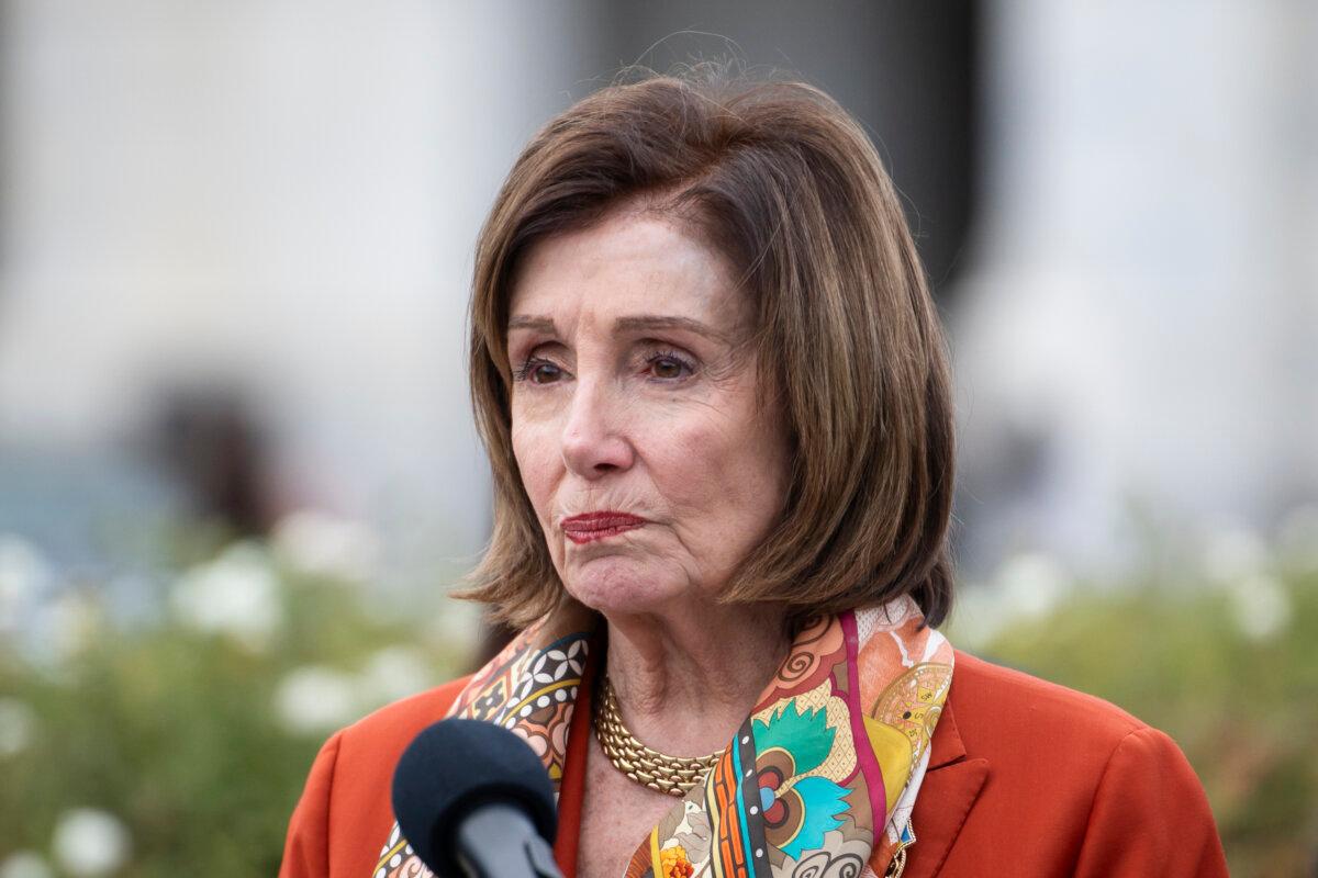 Rep. Nancy Pelosi (D-Calif.) speaks during a press conference about Hong Kong at House Triangle on Capitol Hill in Washington on Nov. 19, 2024. (Madalina Vasiliu/The Epoch Times)
