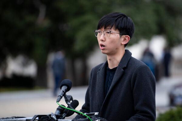 Sunny Cheung, a nominee of the 2020 pro-democracy camp primary, speaks during a press conference at House Triangle on Capitol Hill in Washington on Nov. 19, 2024. (Madalina Vasiliu/The Epoch Times)