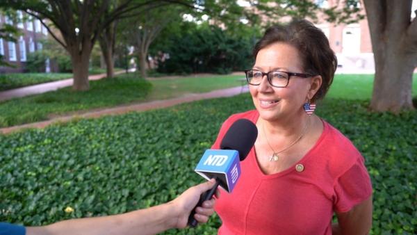 Laura DelPercio, the chair of the Republican Committee for the Western New Castle area in Delaware, echoed concern about the infiltration of socialism and communism. (William Huang/The Epoch Times)