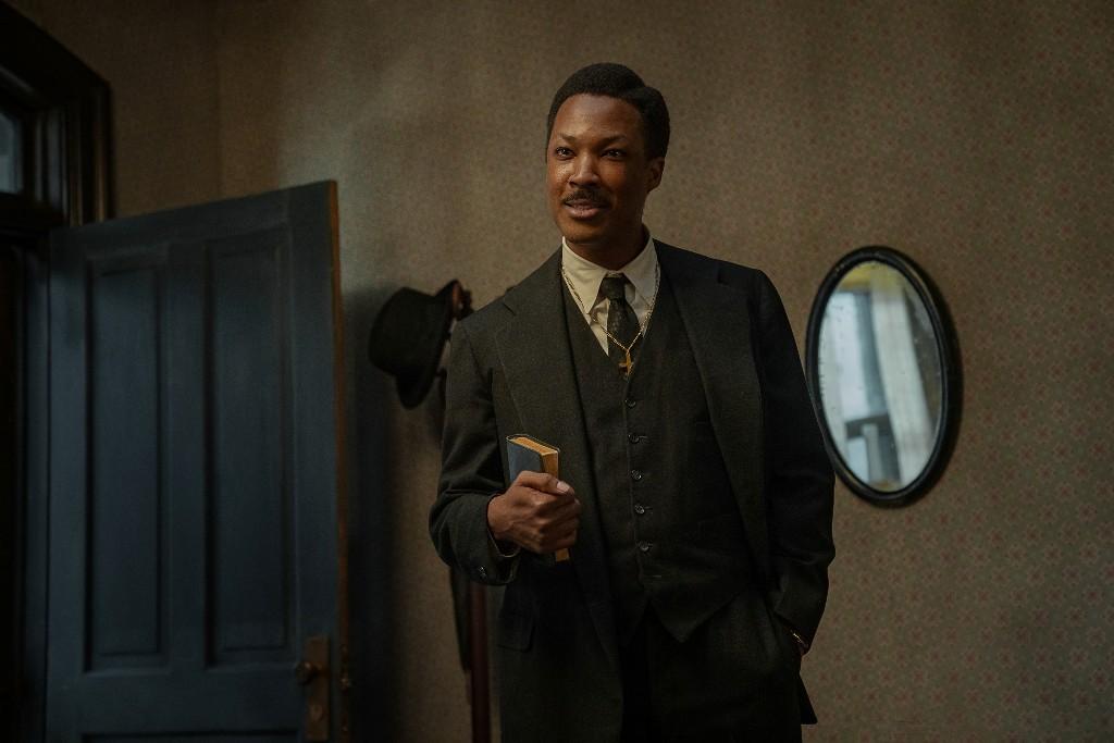 Rev. Avery Brown (Corey Hawkins) seeks marriage, in "The Piano Lesson." (Netflix)