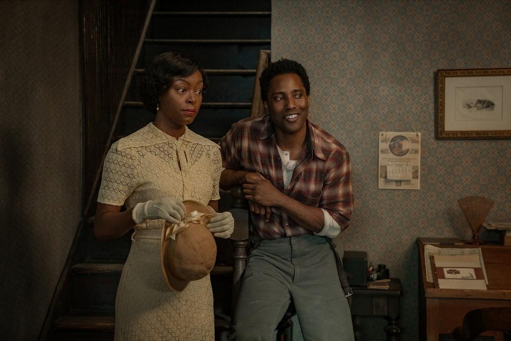 Berniece (Danielle Deadwyler) and Boy Willie (John David Washington), in "The Piano Lesson." (Netflix)