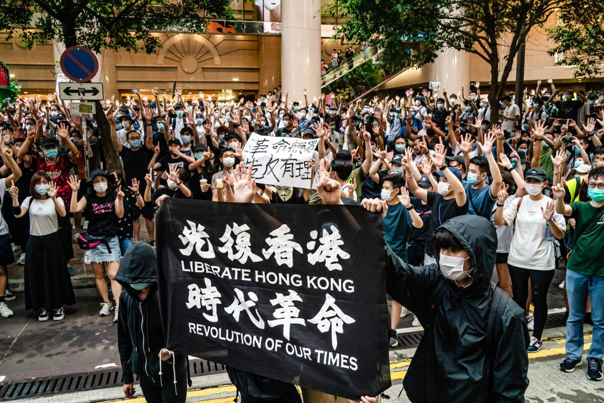 Demonstrators take part in a protest against the new national security law in Hong Kong on July 1, 2020. (Anthony Kwan/Getty Images)