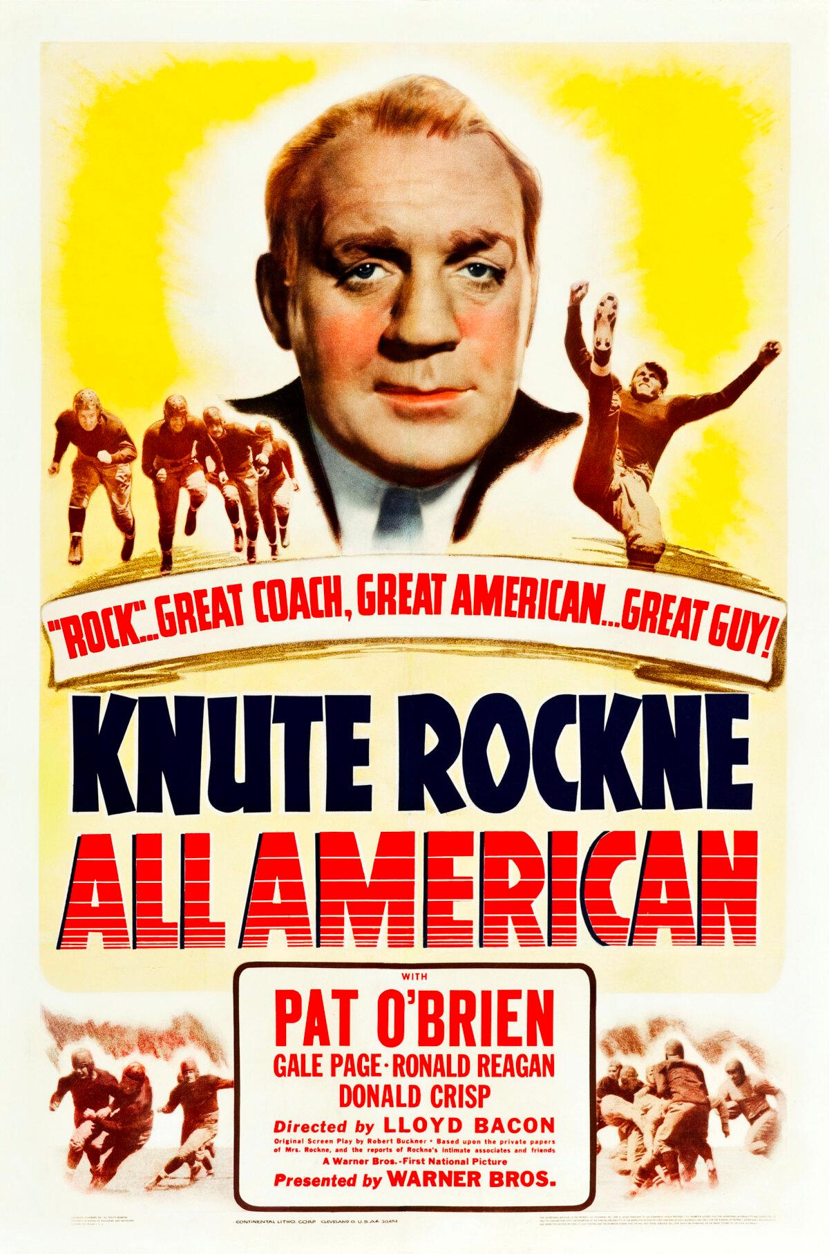 Poster for the theatrical run of the 1940 American film "Knute Rockne, All American." (Public Domain)