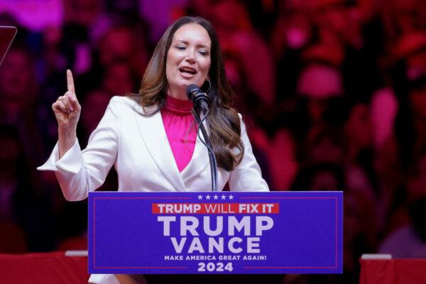 Brooke Rollins, president and CEO of the America First Policy Institute, speaks during a rally for Republican presidential nominee and former President Donald Trump at Madison Square Garden in New York on Oct. 27, 2024. (Andrew Kelly/Reuters)