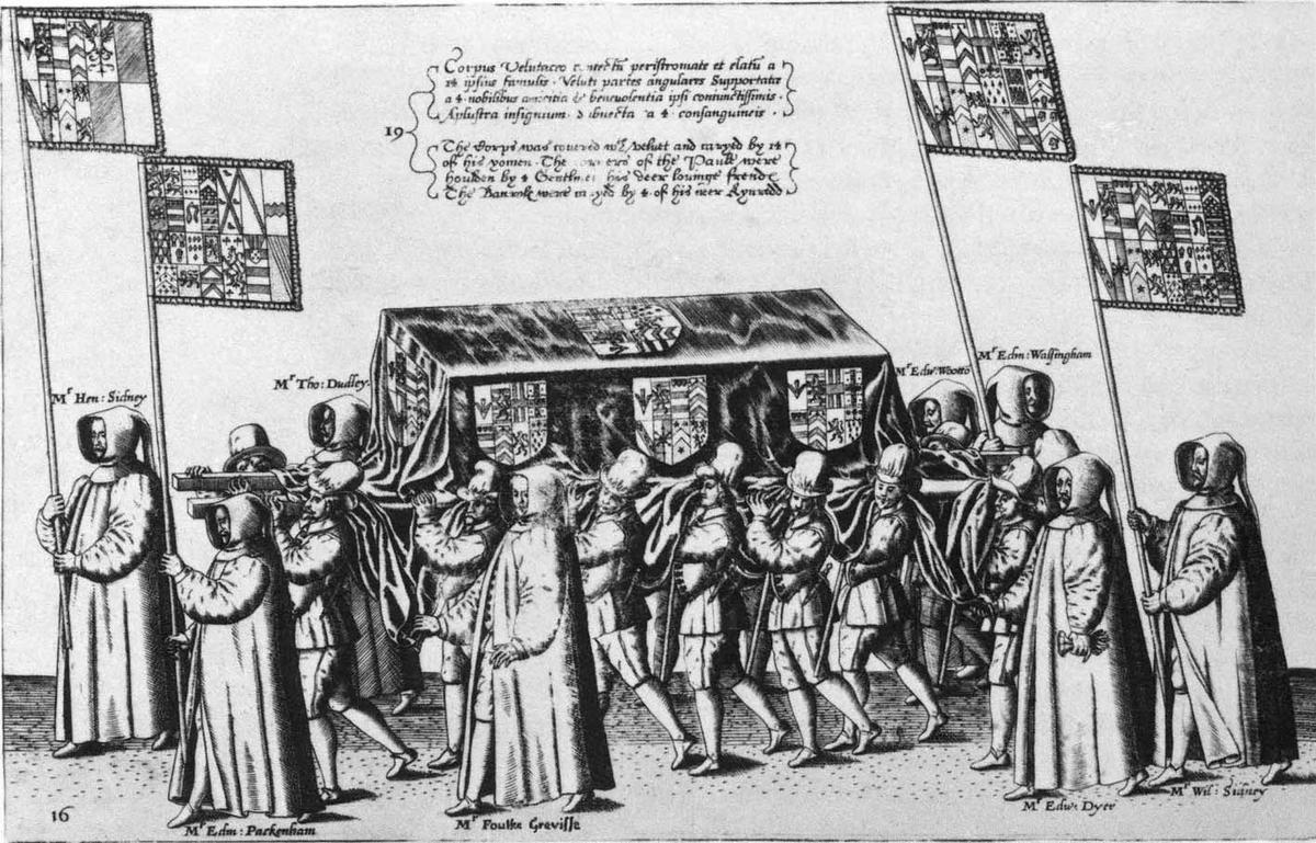 Plate 16 from "Procession at the Obsequies of Sir Philip Sidney," 1587, by Theodor de Bry. (PD-US)