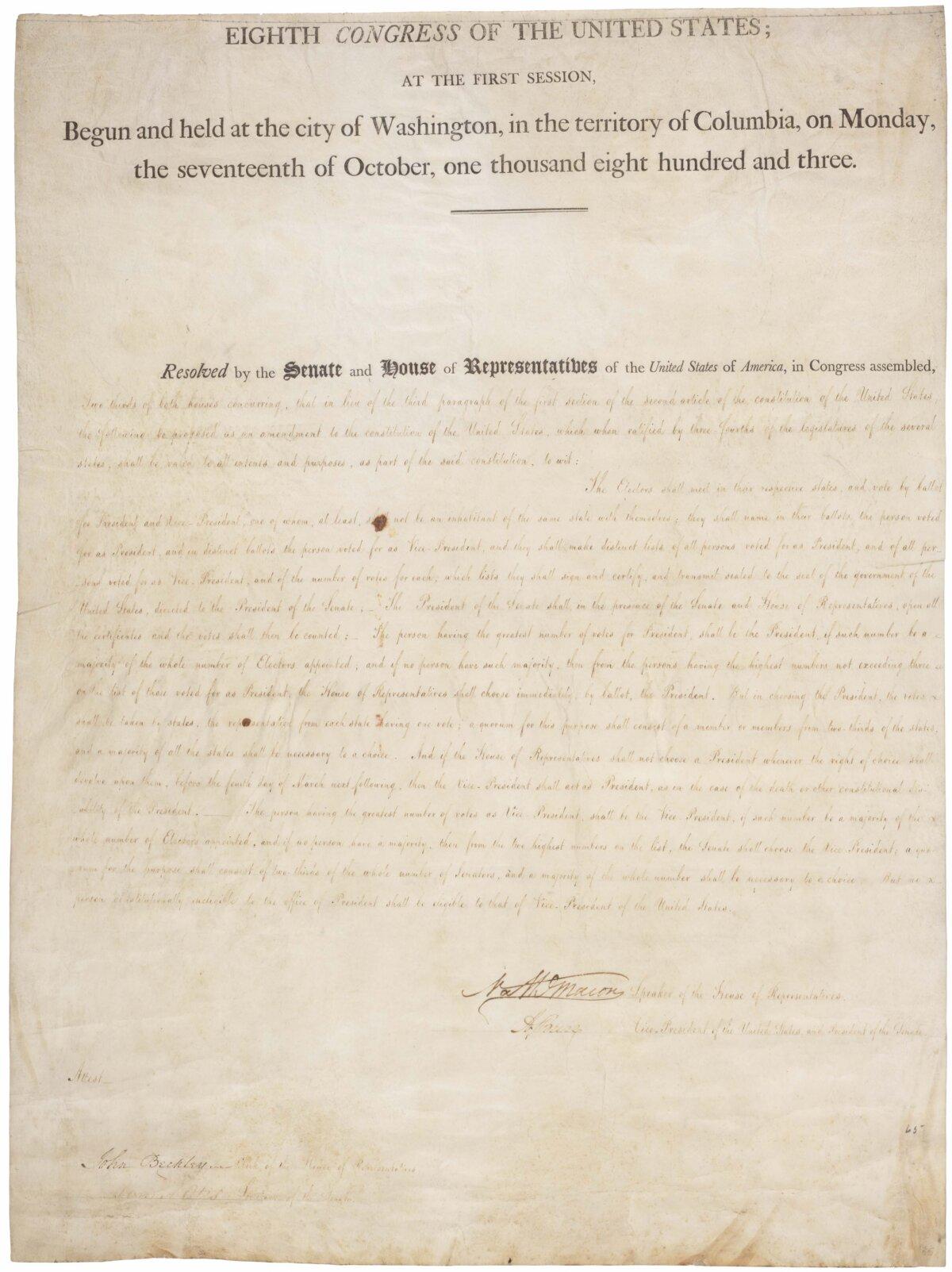 The 12th Amendment at the National Archives. (Public Domain)