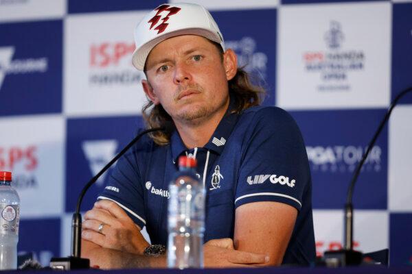 Cam Smith speaks to the media prior to the ISPS Handa Australian Open 2024 at Kingston Heath Golf Club in Melbourne, Australia, on Nov. 27, 2024. (Darrian Traynor/Getty Images)