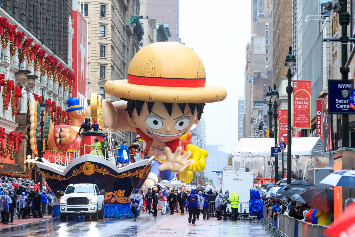 The Monkey D. Luffy balloon floats during the annual Thanksgiving Day Parade in New York on Nov. 28, 2024. (Kena Betancur/Getty Images)