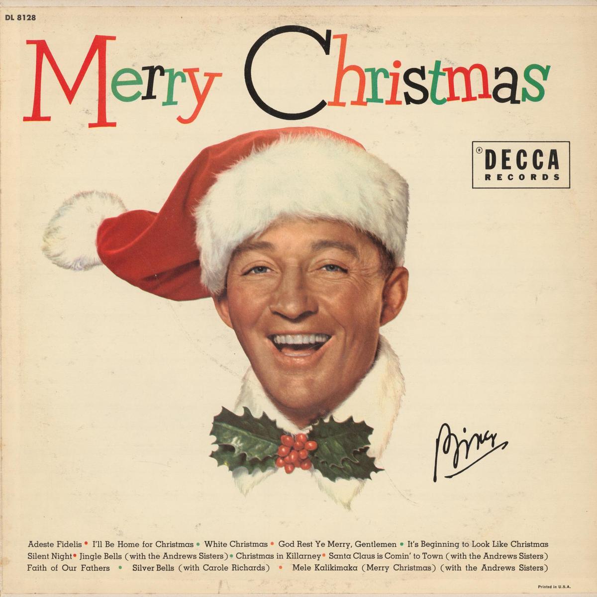 Cover of Bing Crosby’s “Merry Christmas” album featuring Irving Berlin’s hit song “White Christmas,” 1955. Internet Archive. (Public Domain)
