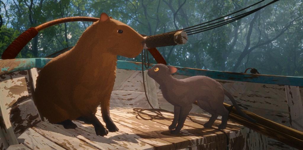 The cat joins a capybara in a sailboat adventure, in "Flow. (Dream Well Studios)