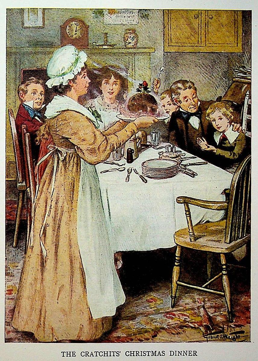 A 1909 illustration from "A Christmas Carol" depicts the poor Cratchit family's Christmas dinner. Celebrations, family, and good times make it easier to persevere through the cold, dark days of winter. (Public Domain)
