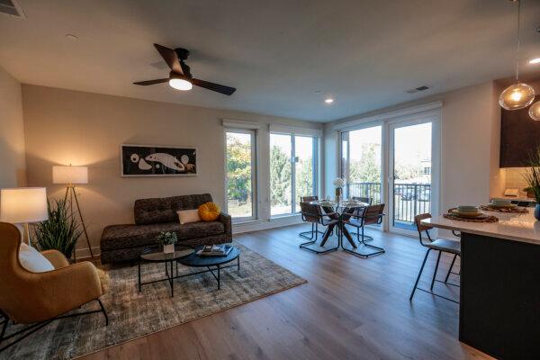 Triple-pane windows let light, but not drafts, into the living area in a two-bedroom model unit at the Passive House apartment building in Exton. (Steven M. Falk/The Philadelphia Inquirer/TNS)