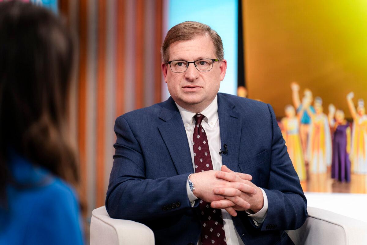 Levi Browde, executive director of Falun Dafa Information Center, speaks in an interview with NTD in New York on Nov. 27, 2024. (Otabius Williams/The Epoch Times)