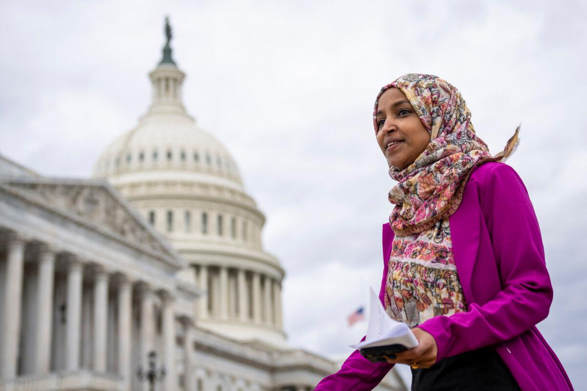 Rep. Ilhan Omar (D-Minn.) outside the U.S. Capitol on Jan. 26, 2023. (Drew Angerer/Getty Images)