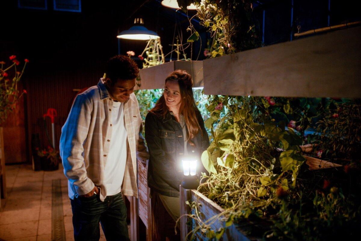 Abe Ericksson (Tyler Lofton) and Claire Ross (Olivia Sanabia), in "Homestead." (Angel Studios)