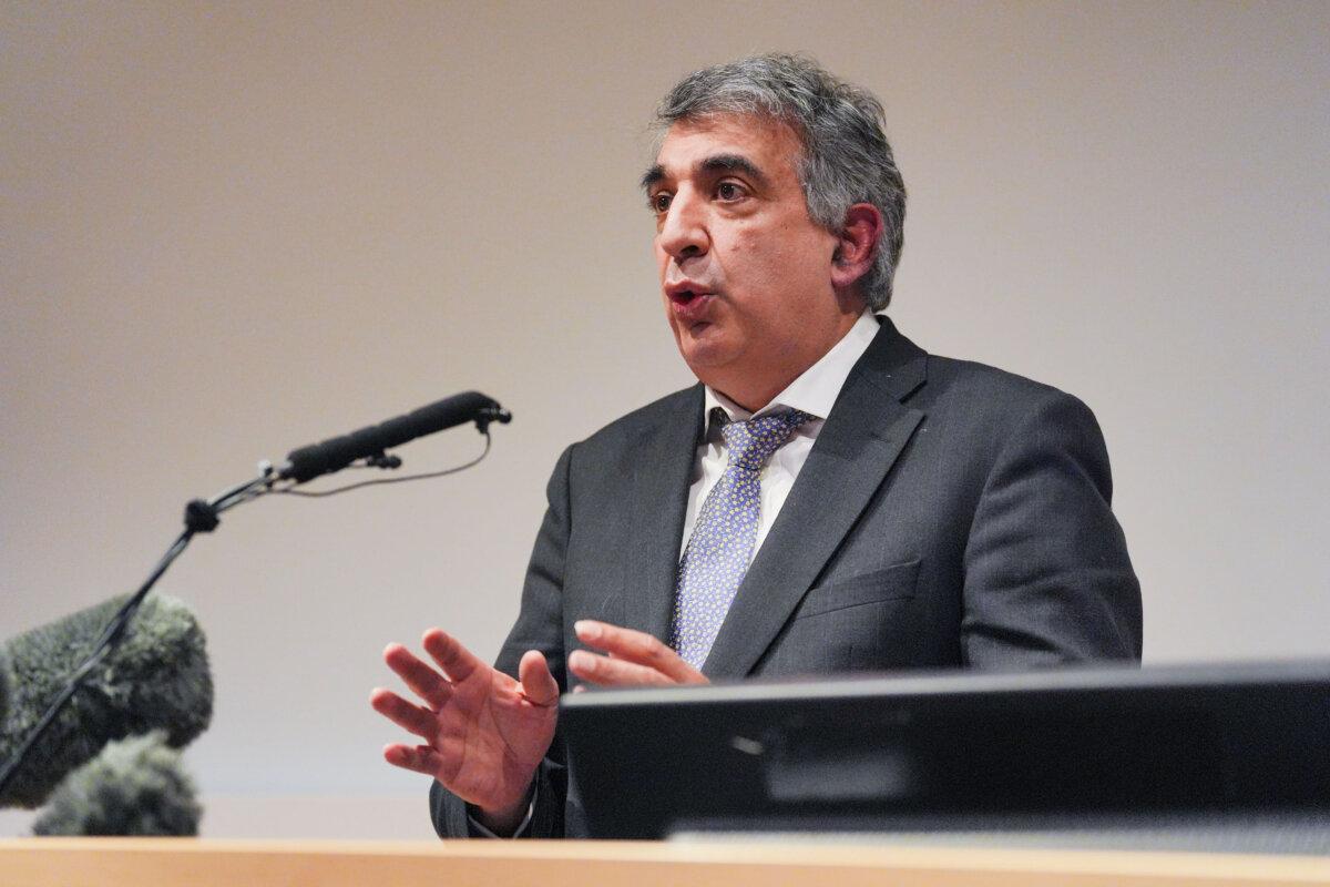 Lucy Letby's barrister Mark McDonald addresses a press conference at the Royal Society of Medicine in London on Dec. 16, 2024. (Jonathan Brady/PA)