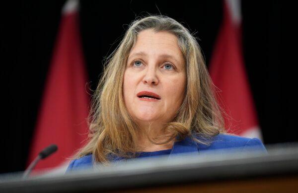 Then-Deputy Prime Minister and Finance Minister Chrystia Freeland speaks with reporters in Ottawa, on Dec. 10, 2024. (The Canadian Press/Adrian Wyld)