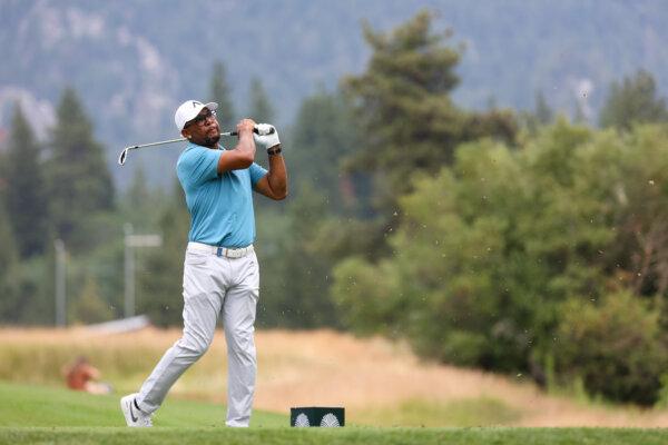 Gary Sheffield plays the fifth hole on Day 3 of the 2024 American Century Championship at Edgewood Tahoe Golf Course in Stateline, Nevada on July 14. (Isaiah Vazquez/Getty Images)