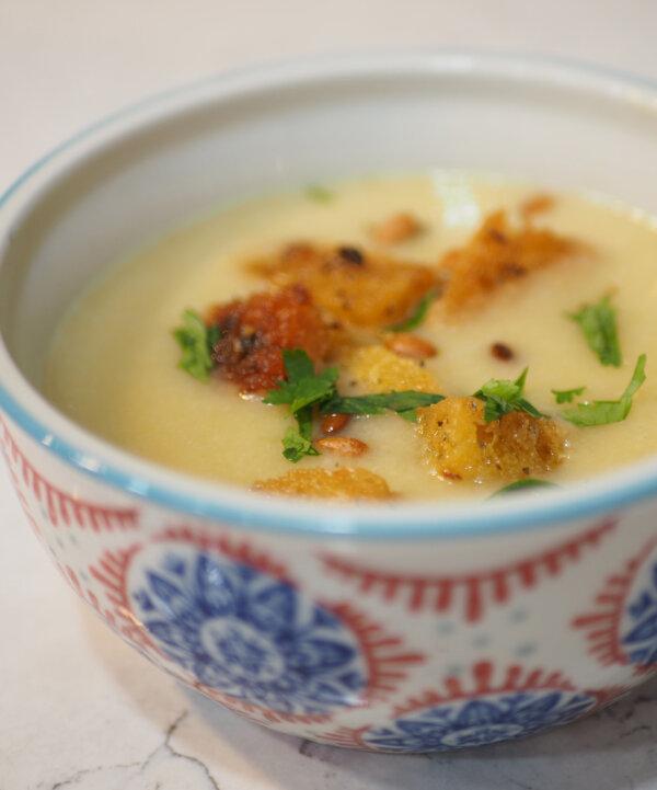 Potato and leek soup with homemade croutons. (Sono Motoyama/Pittsburgh Post-Gazette/TNS)