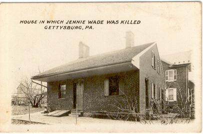 This 1913 postcard depicts the home where Jennie Wade was killed. The building still stands today and is part of Gettysburg Civil War Tours. (Public Domain)