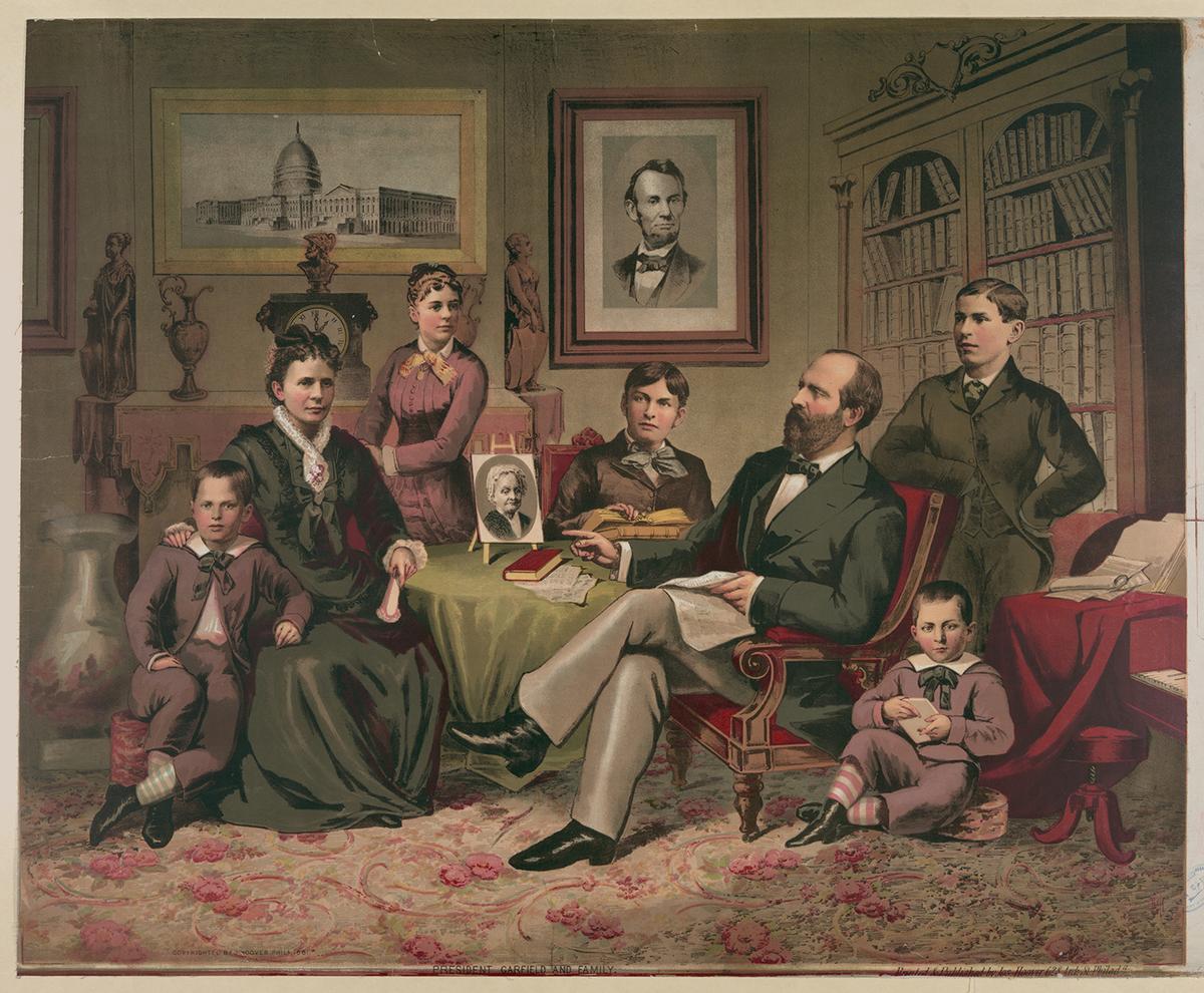 President Garfield and family, circa 1882, by Joseph Hoover. Library of Congress. (Public Domain)
