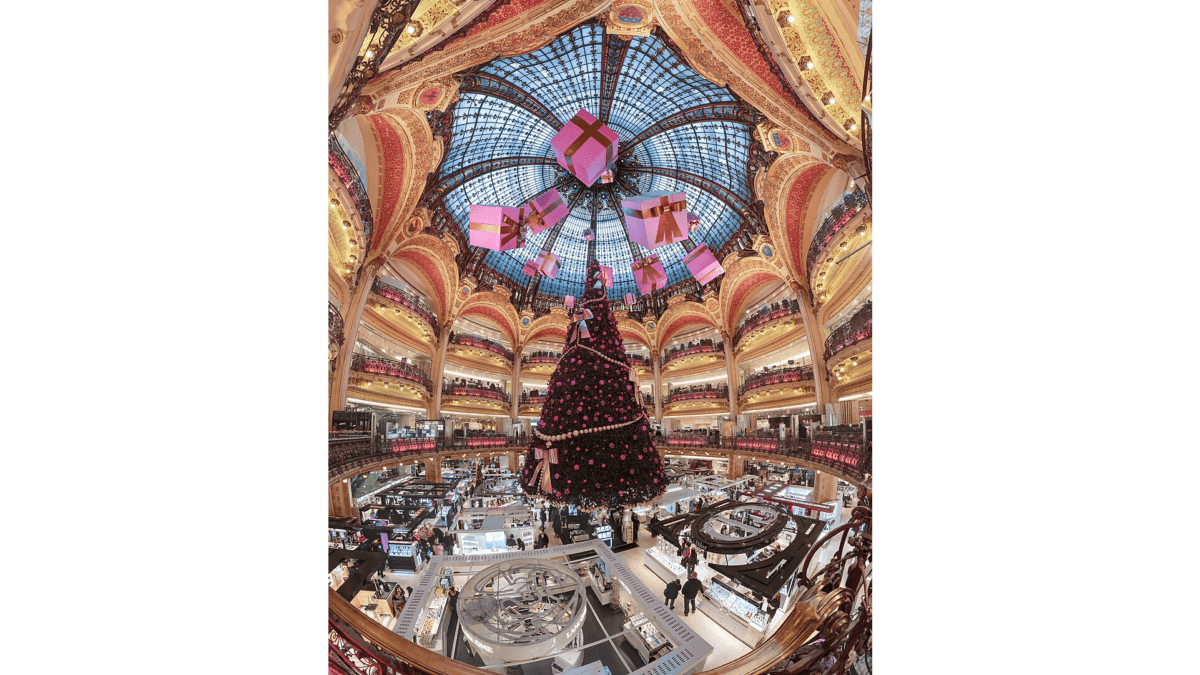 Christmas decorations and products at the Galeries Lafayette department store in Paris. The Christmas season is the busiest trading period for retailers. (<a href="https://commons.wikimedia.org/wiki/User:Benh">Benh LIEU SONG</a>/<a href="https://creativecommons.org/licenses/by-sa/3.0/deed.en">CC BY-SA 3.0</a>)