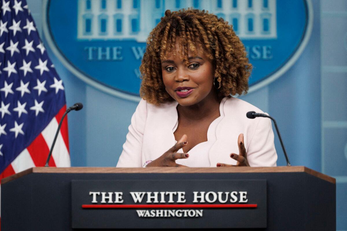 White House Press Secretary Karine Jean-Pierre speaks during the daily press briefing in the Brady Press Briefing Room of the White House on Dec. 20, 2024. (Ting Shen/AFP via Getty Images)