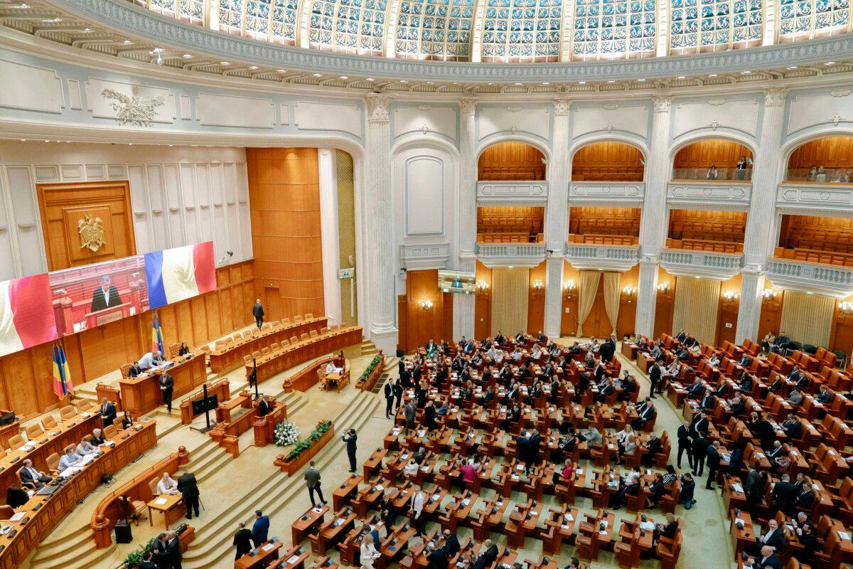 Newly elected members of the Romanian Parliament take part in a swearing-in ceremony in Bucharest on Dec. 21, 2024. (Andrei Pungovschi/Getty Images)
