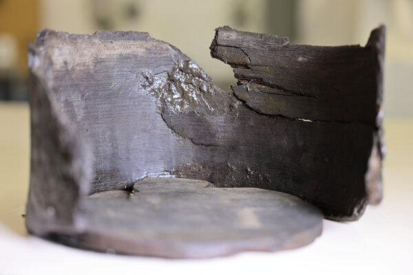 A view of a 16th-century Dutch clog, which was found in a cesspool in Alkmaar, at a laboratory in Zaandam, Netherlands, on Dec. 20, 2024. (Hilde Verweij/Reuters)