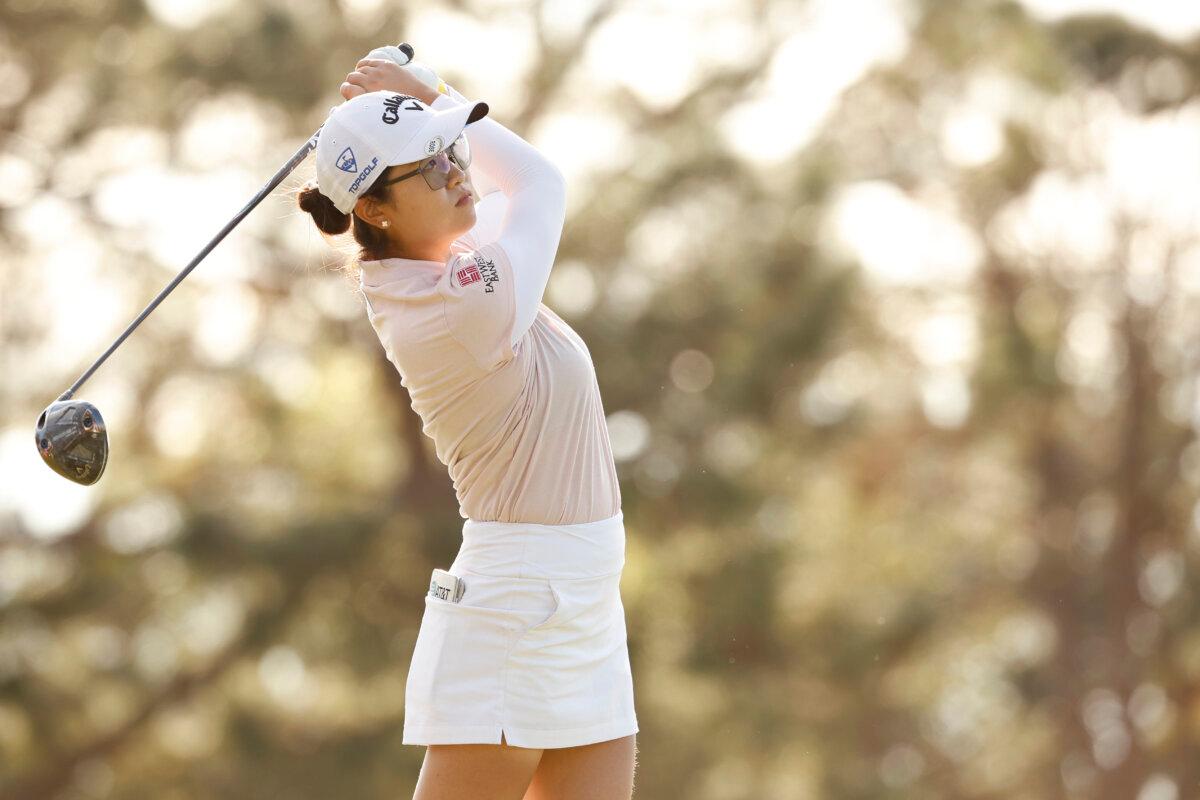 Rose Zhang of the United States plays her shot from the 17th tee during the final round of The ANNIKA driven by Gainbridge at Pelican 2024 at Pelican Golf Club in Belleair, Fla., on Nov. 17, 2024. (Cliff Hawkins/Getty Images)