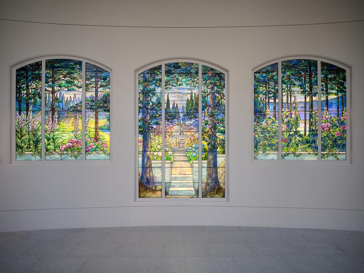 The three-part Garden Landscape window is installed in the south end of Charles Engelhard Court (Gallery 701) at the Metropolitan Museum of Art. (Courtesy of The Met)