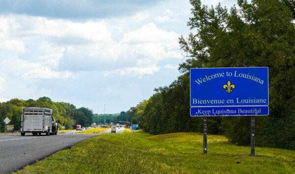 "Welcome to Louisiana" sign on the state line from Texas to Louisiana on highway I-20, in this file photo. Message also in French "Bienvenue en Louisiane." (Getty Images)