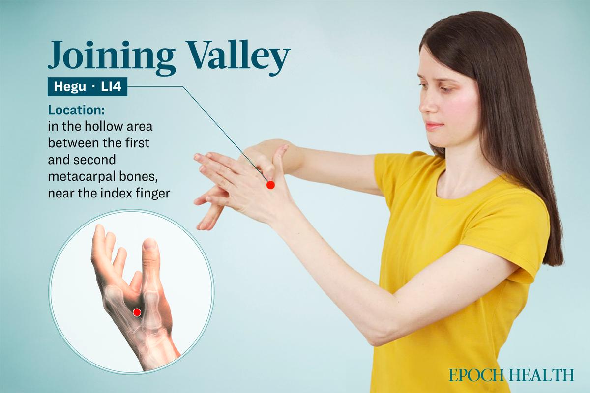 Headache Types and Ancient Methods for Quick Relief | USNN World News Location of the Hegu acupoint. (The Epoch Times)