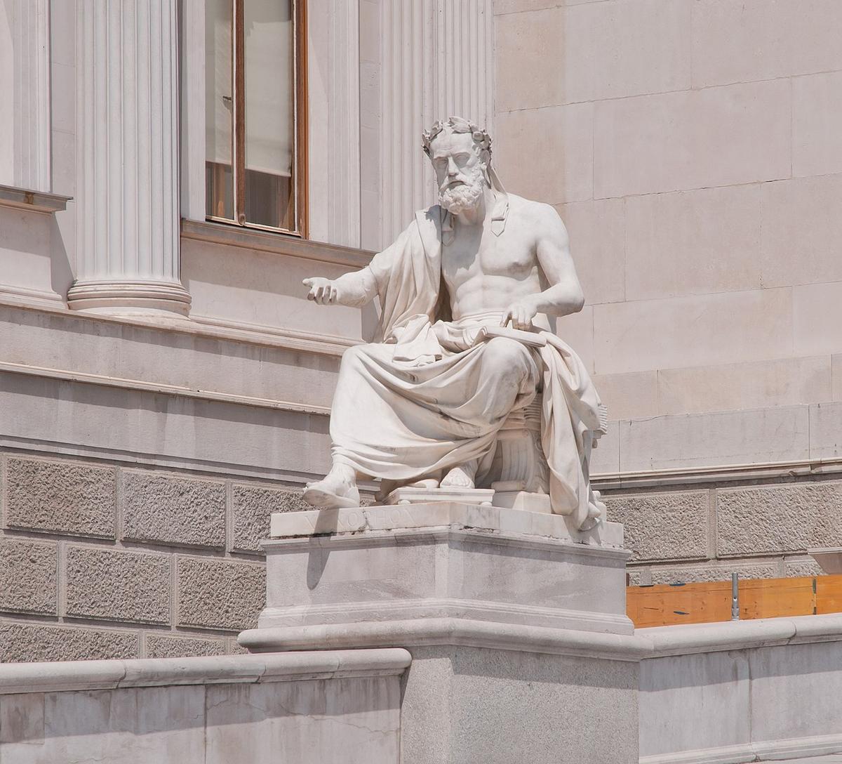 The statue of Xenophon, Ancient Greek historian and philosopher, stands before the Austrian Parliament Building in Vienna. (Public Domain)