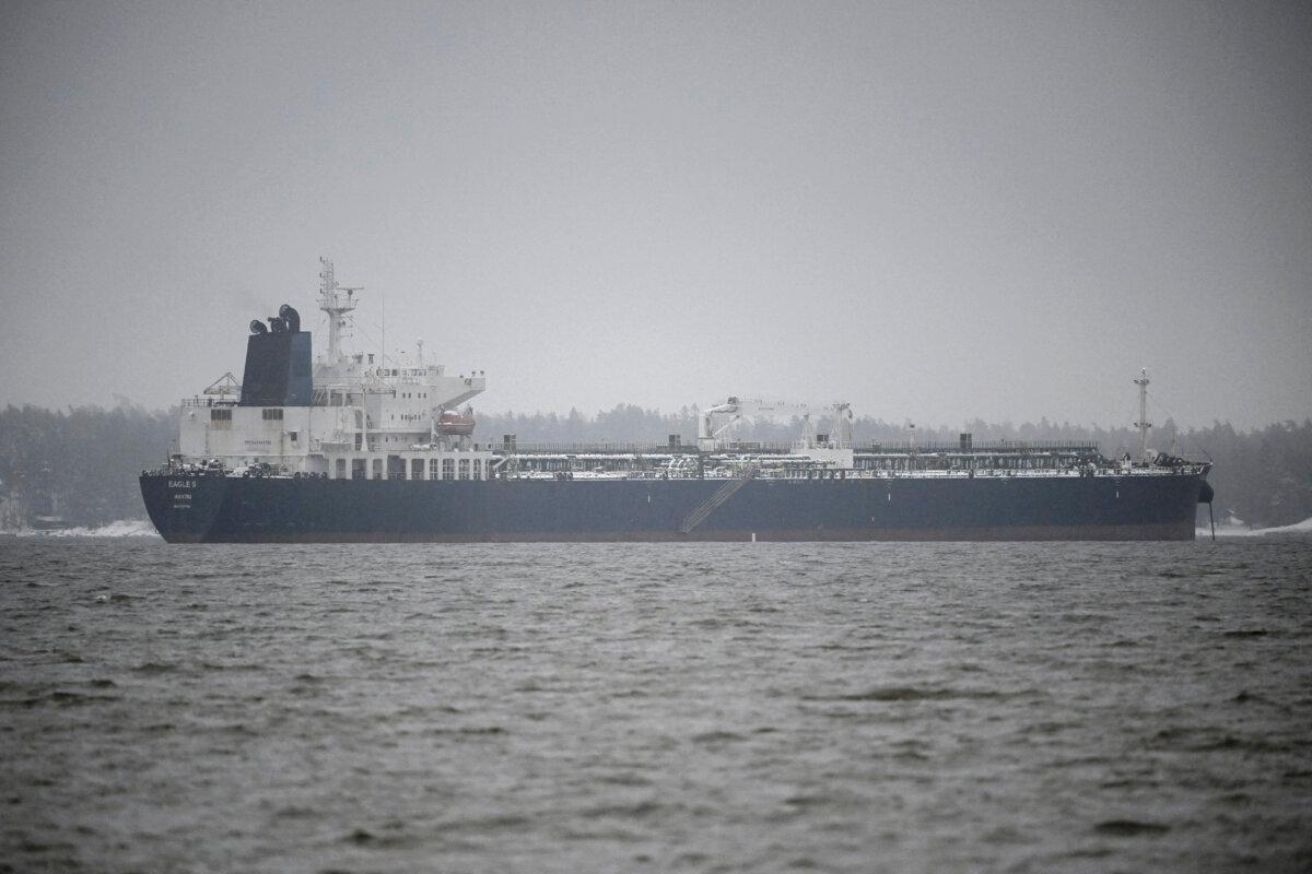 The Oil tanker Eagle S is anchored near the Kilpilahti port in Porvoo, in the Gulf of Finland, on Jan. 7, 2025. (Photo by ANTTI AIMO-KOIVISTO/Lehtikuva/AFP via Getty Images)