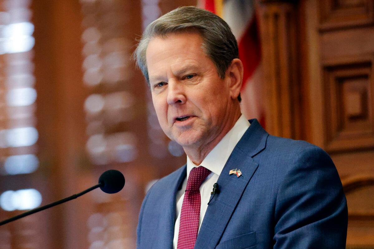 Georgia Gov. Brian Kemp delivers the State of the State address on the House floor of the state Capitol in Atlanta, Ga., on Jan. 25, 2023. (Alex Slitz/AP Photo)