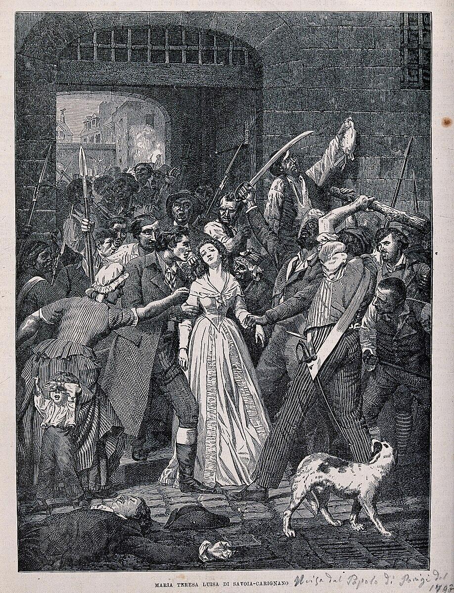 "Princess Marie Louise of Savoy is led through the Prison Gates." Almeda's situation was much more dire than that of Princess Marie Louise; Almeda was alone in a cold, windswept prison cell. (<a href="https://commons.wikimedia.org/wiki/User:F%C3%A6">Fæ</a>/<a href="https://creativecommons.org/licenses/by/4.0/deed.en">CC BY-SA 4.0</a>)