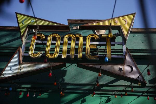 The sign for Comet Ping Pong pizzeria is seen on Connecticut Avenue in Washington, on December 5, 2016. (Alex Wong/Getty Images)
