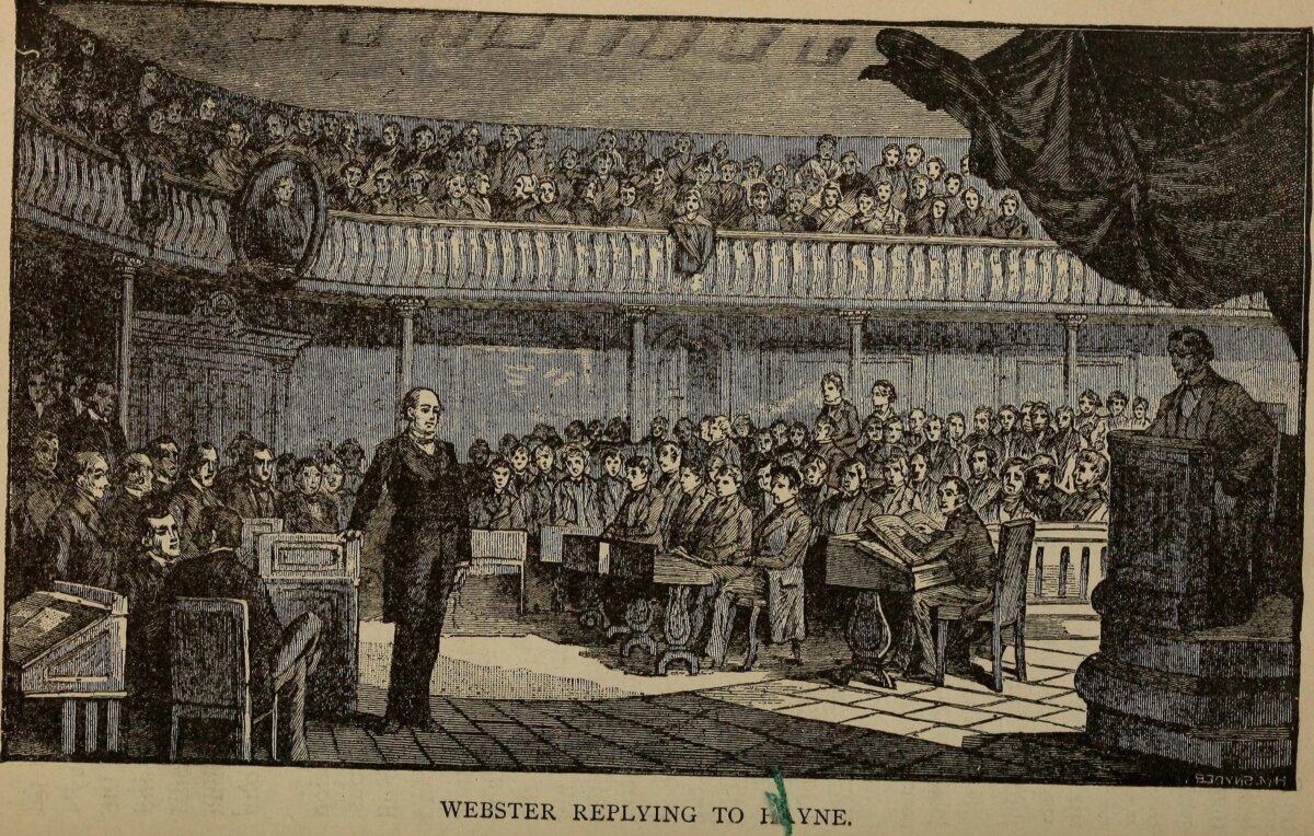 <span style="font-weight: 400;">An illustration of Daniel Webster replying to Robert Hayne of South Carolina.</span> (Public Domain)